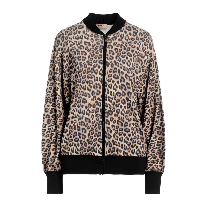 Stylish Leopard-Printed Velvet Zipper Bomber Jacket For Ladies