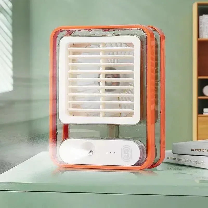 Rechargeable Battery Operated Mini Usb Fan With Mist Water Spray Mini Cooler With Led Night Light Mini Ac Personal Air Cooler Desk Fan For Office Kitchen Home - Arfa Mart