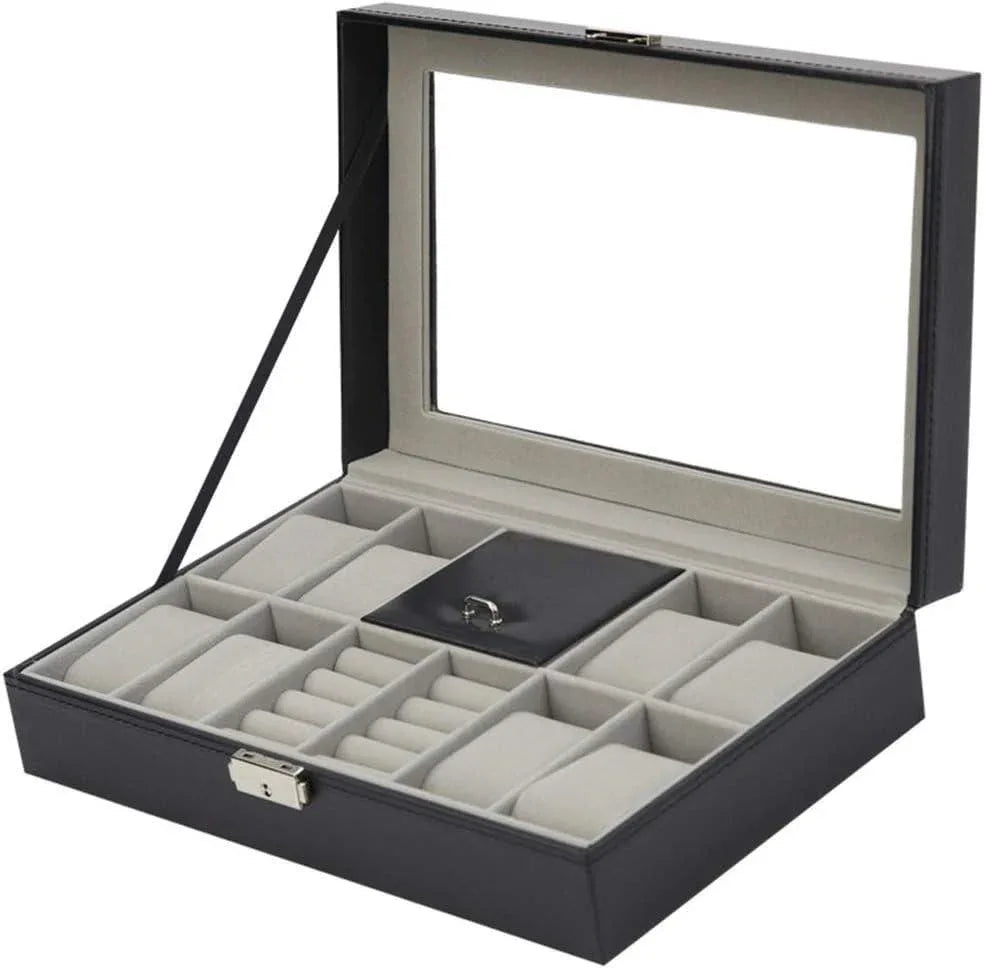 8 Slot Watch Box with Ring Holder - Arfa Mart
