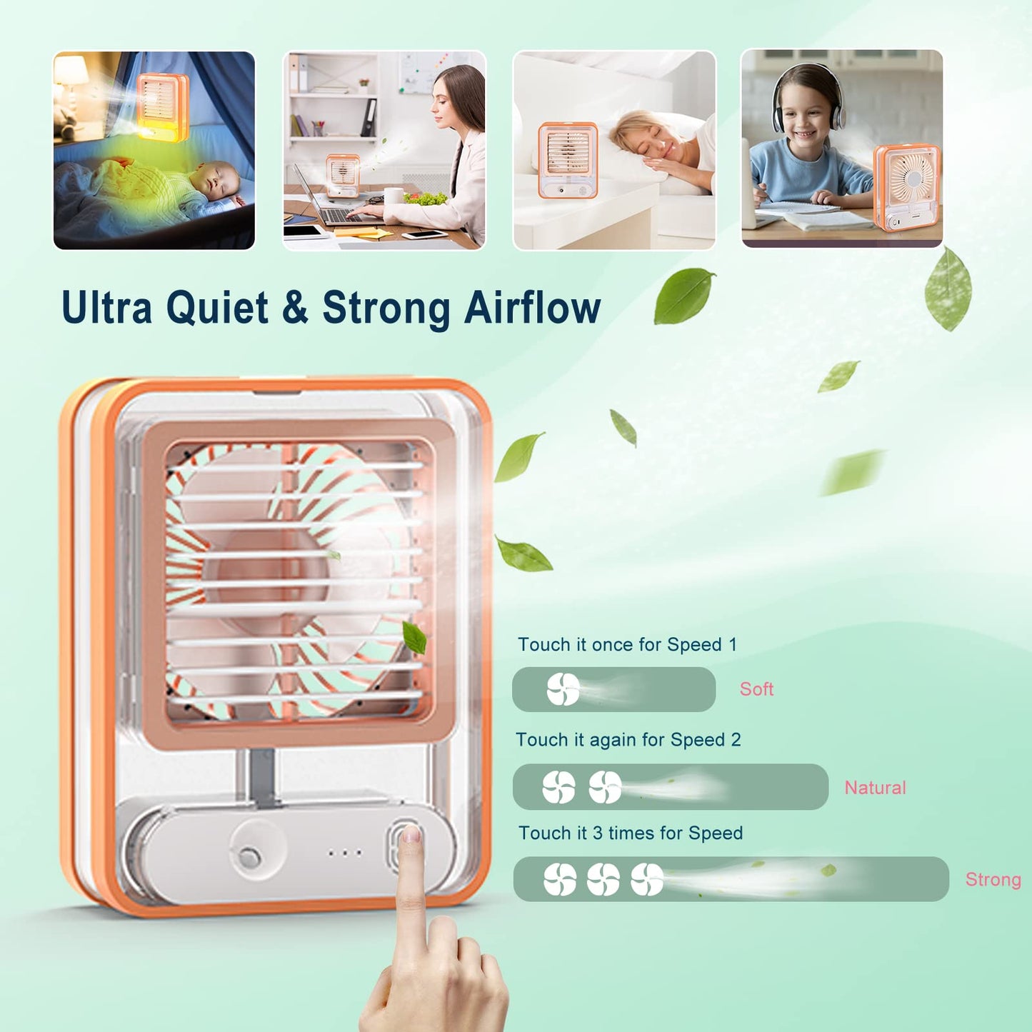 Rechargeable Battery Operated Mini Usb Fan With Mist Water Spray Mini Cooler With Led Night Light Mini Ac Personal Air Cooler Desk Fan For Office Kitchen Home
