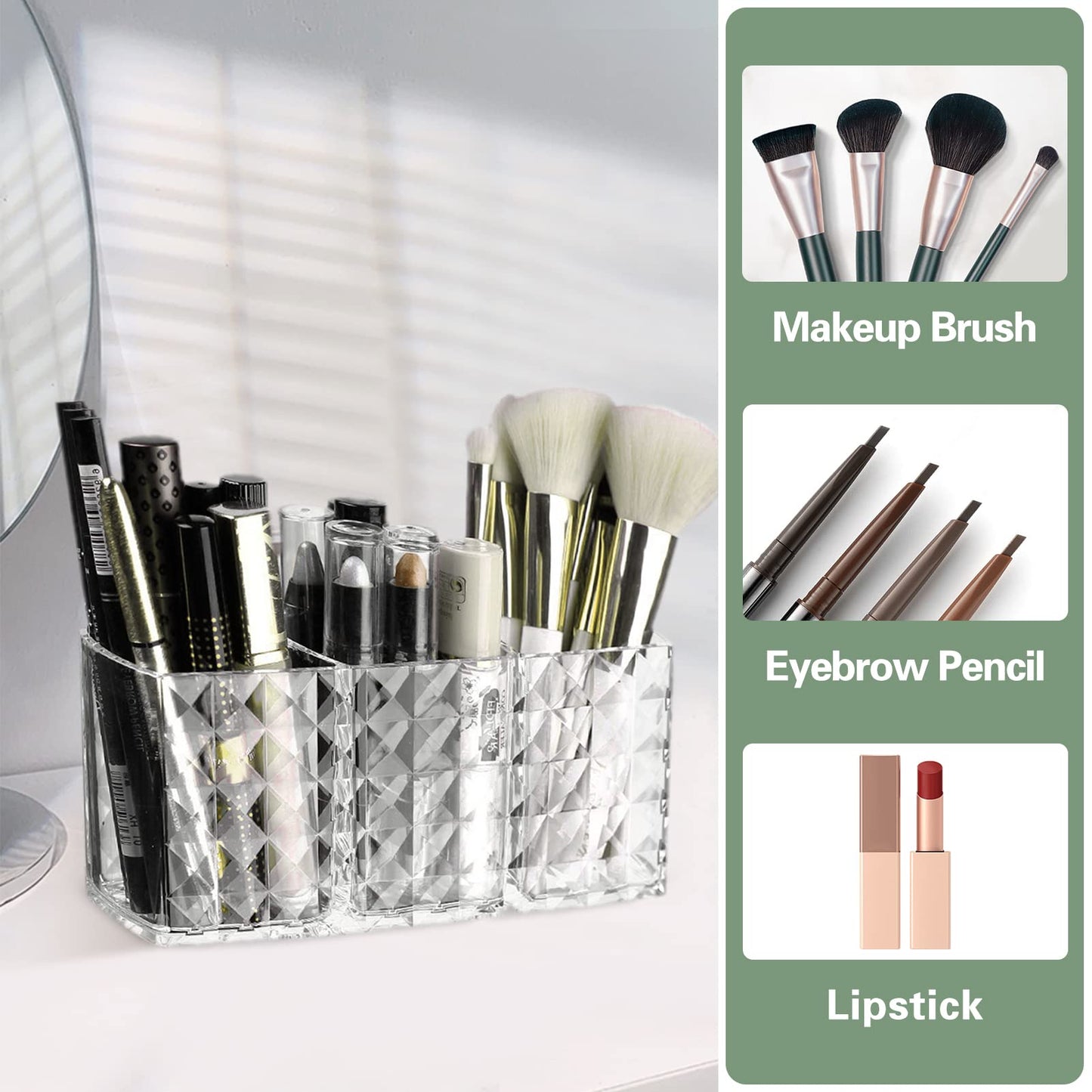 Arcylic 3 Part Cosmetic Brush Holder