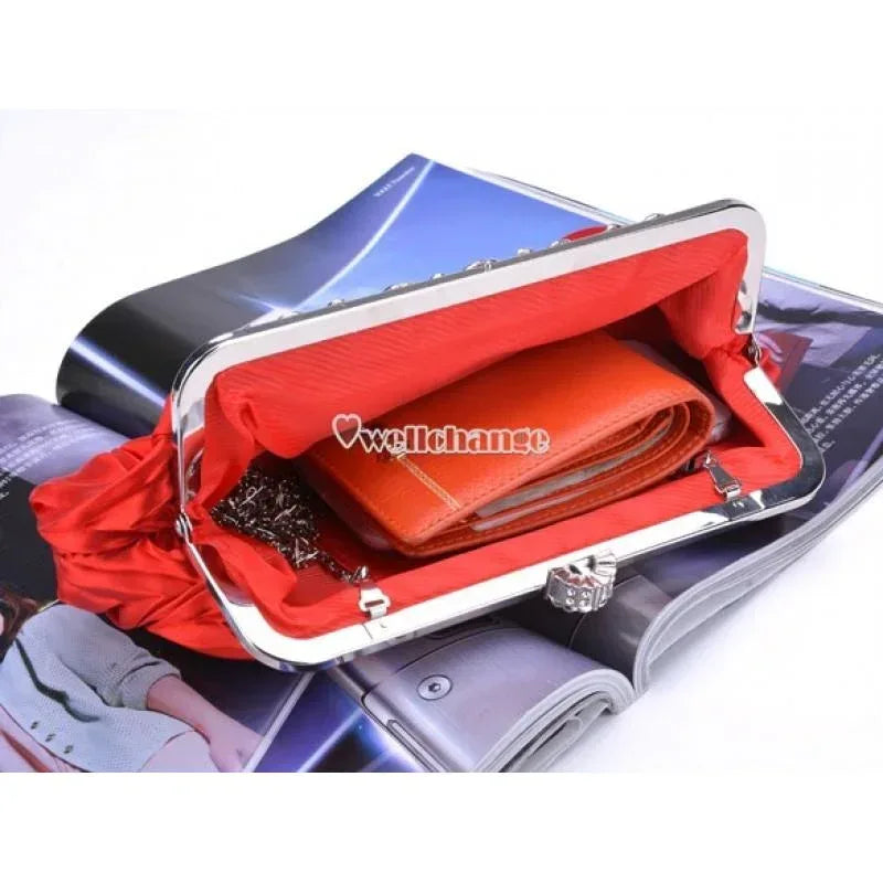 Fashionable and Vintage Ruched Satin Clutch Hand Bag with Silver Floral Clasp - Arfa Mart