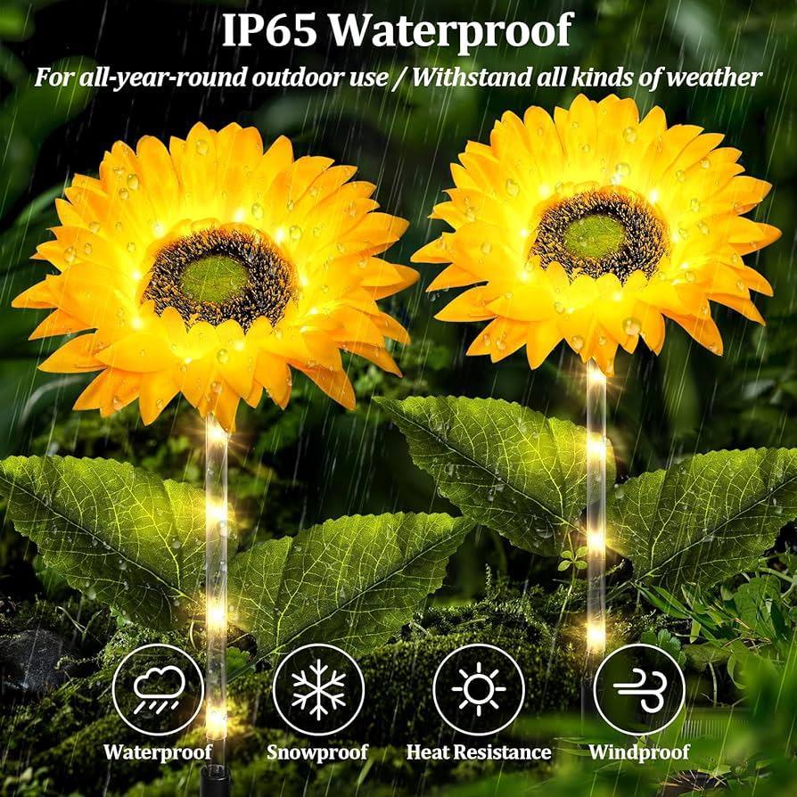 1pcs sunflower solar light waterproof led solar powered sunflower lights led outdoor garden patio lawn decoration - Arfa Mart