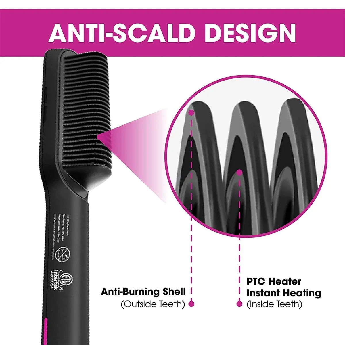2 In 1 Ionic Straightening Brush With 3 Heat Levels Fast Ceramic Heating Anti-Scald Comb - Arfa Mart