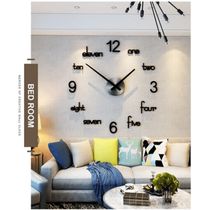 DIY 3D Modern Acrylic Wall Clock Large with English Letters and Numbers, Battery Operated