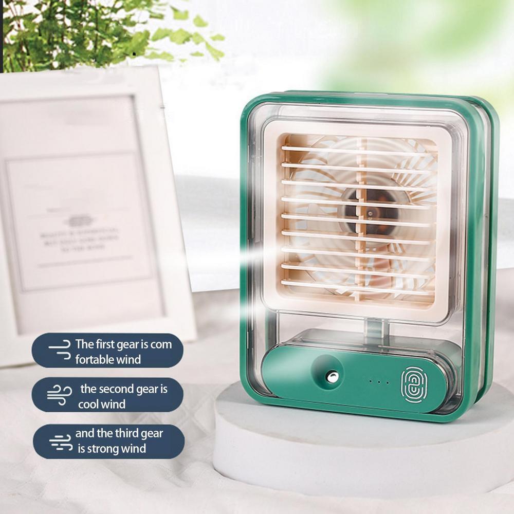 Rechargeable Battery Operated Mini Usb Fan With Mist Water Spray Mini Cooler With Led Night Light Mini Ac Personal Air Cooler Desk Fan For Office Kitchen Home
