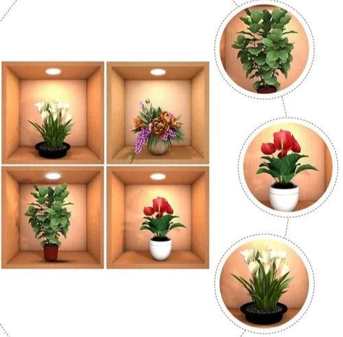 3D Flower Pot Look Wall Stickers