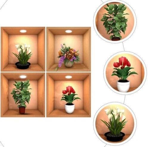 3D Flower Pot Look Wall Stickers - Arfa Mart