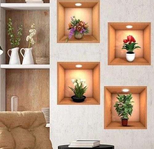 3D Flower Pot Look Wall Stickers