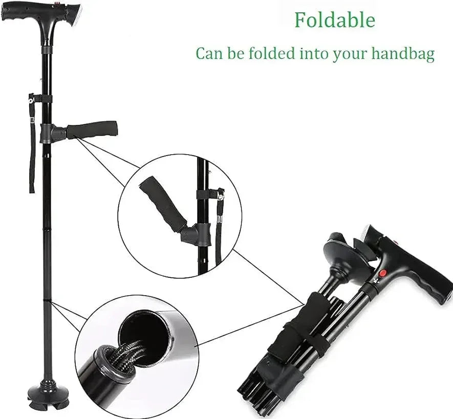 Trusty cane sturdy folding cane with built in light Stands on its own - Arfa Mart