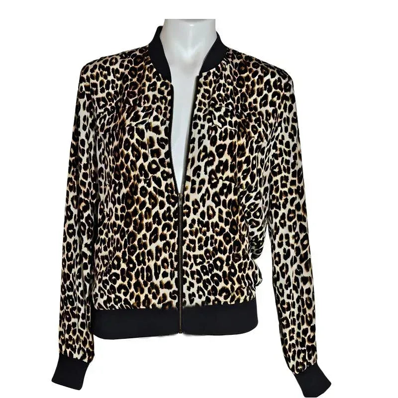 Stylish Leopard-Printed Velvet Zipper Bomber Jacket For Ladies - Arfa Mart