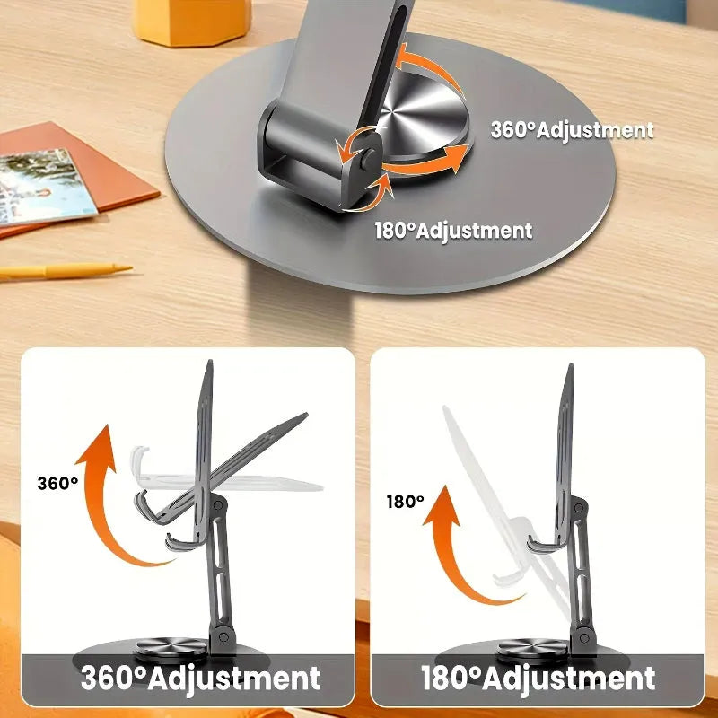 2 Pcs 360° Rotatable Metal Phone & Tablet Stands, Adjustable Foldable and Durable Desktop Holders