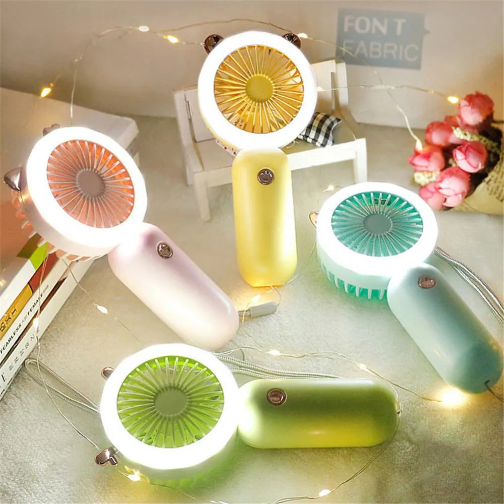USB Handheld Mini Fan with light Cartoon Mute Fan