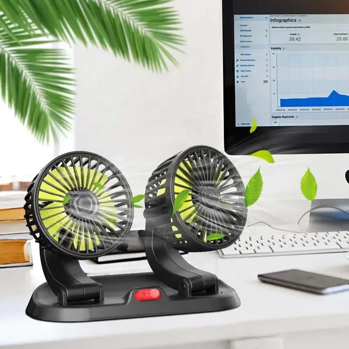 12 Volt Double-Headed USB Vehicle Fan