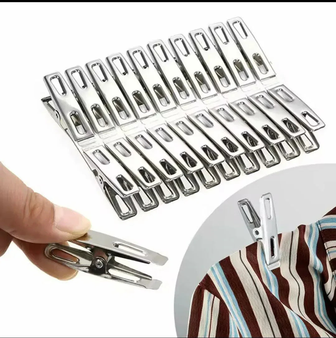 Pack of 20 Stainless Steel Clothes Clips - Arfa Mart