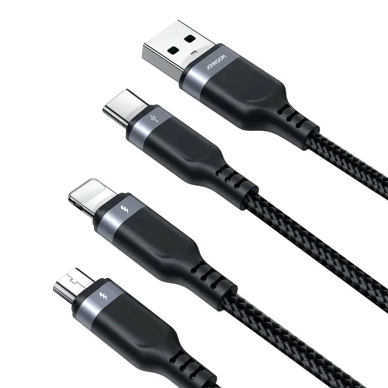 JoyRoom S-A18 3-in-1 Fast Charging and Data Cable – USB-A to Lightning, Type-C, and Micro, 3.5A - Arfa Mart