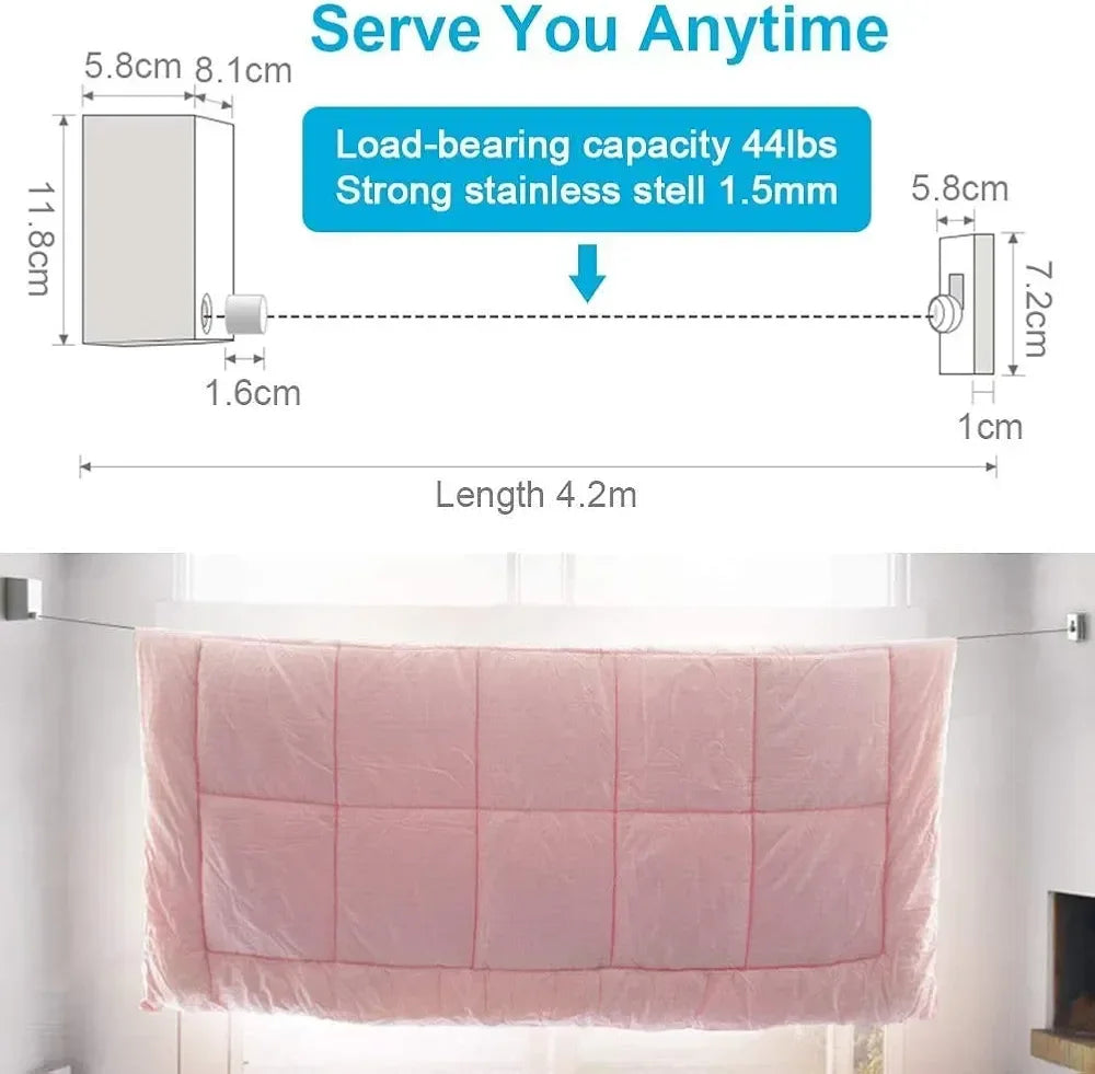 Retractable Indoor and Outdoor Clothes Wall Hanger Invisible Clothesline Wire Rope - Arfa Mart