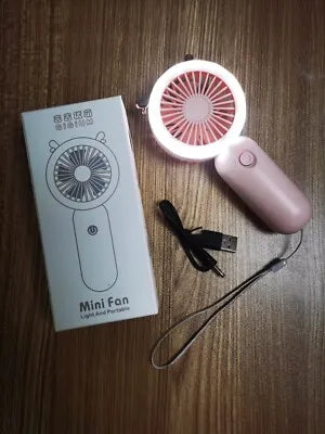 USB Handheld Mini Fan with light Cartoon Mute Fan