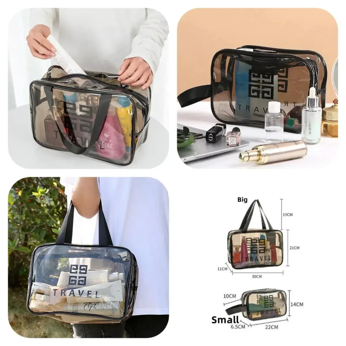 Single Layer Transparent Travel Cosmetic Pouch - Arfa Mart