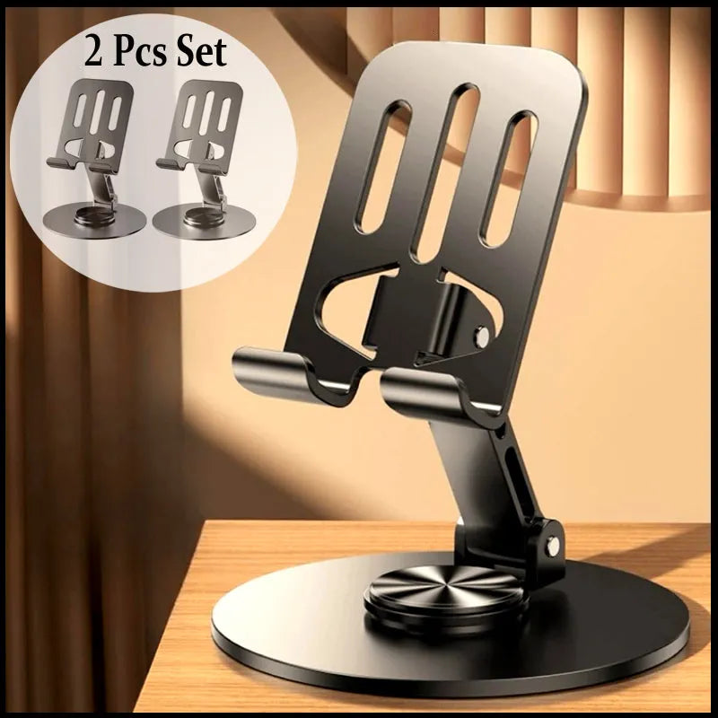 2 Pcs 360° Rotatable Metal Phone & Tablet Stands, Adjustable Foldable and Durable Desktop Holders