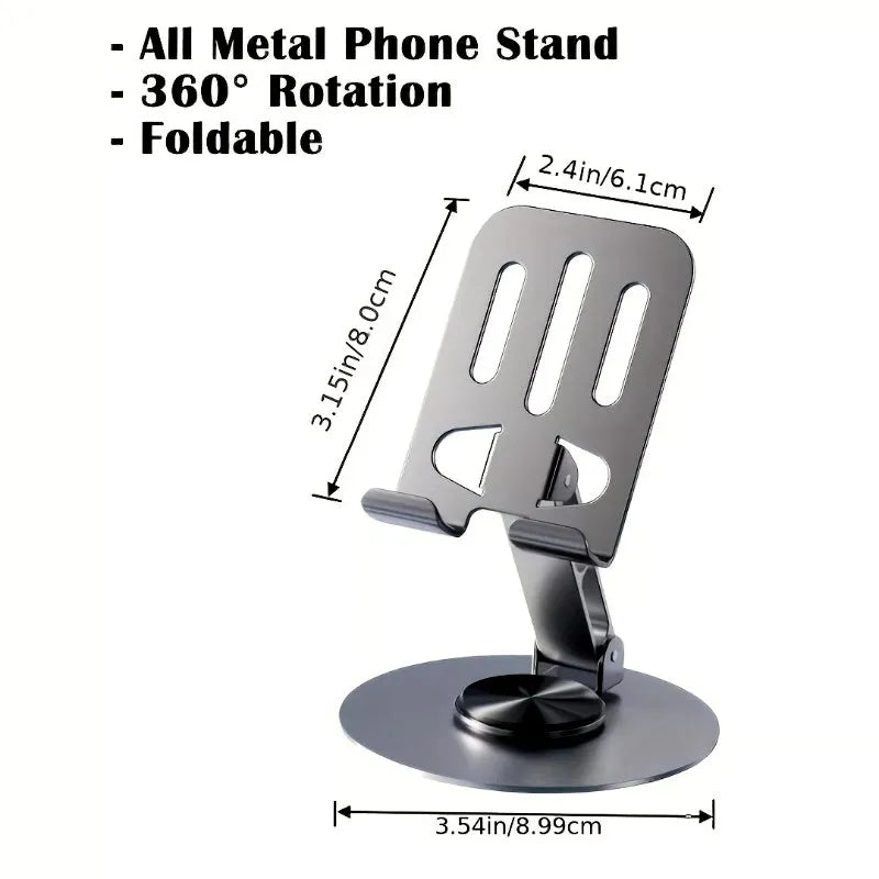 2 Pcs 360° Rotatable Metal Phone & Tablet Stands, Adjustable Foldable and Durable Desktop Holders
