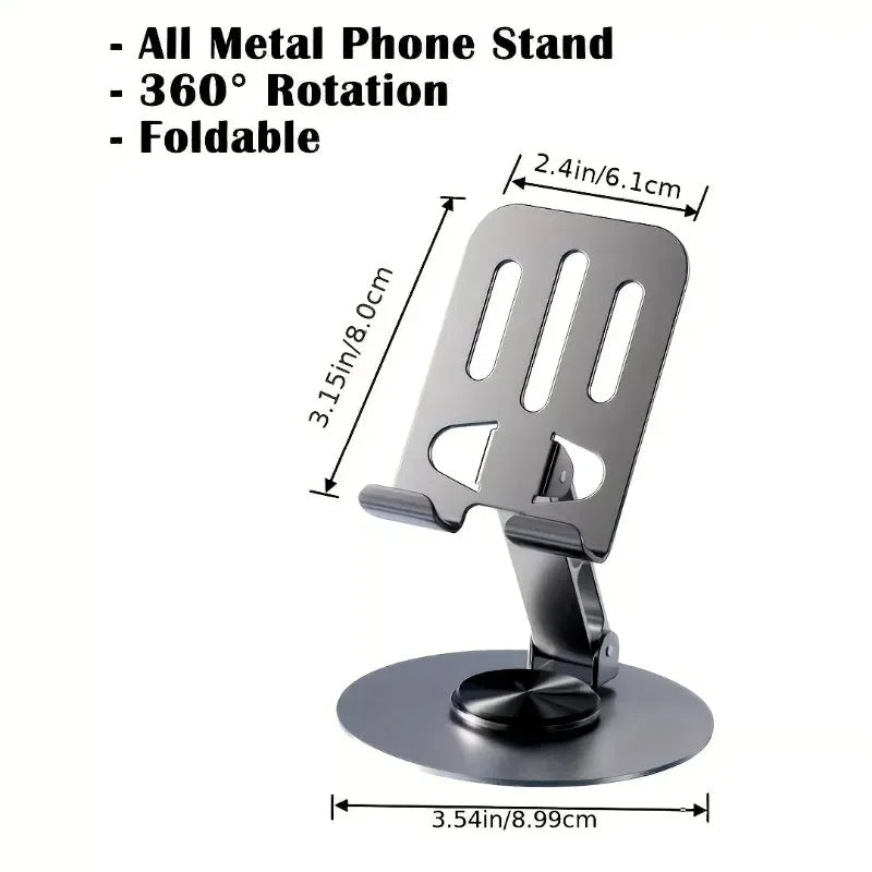 2 Pcs 360° Rotatable Metal Phone & Tablet Stands, Adjustable Foldable and Durable Desktop Holders - Arfa Mart