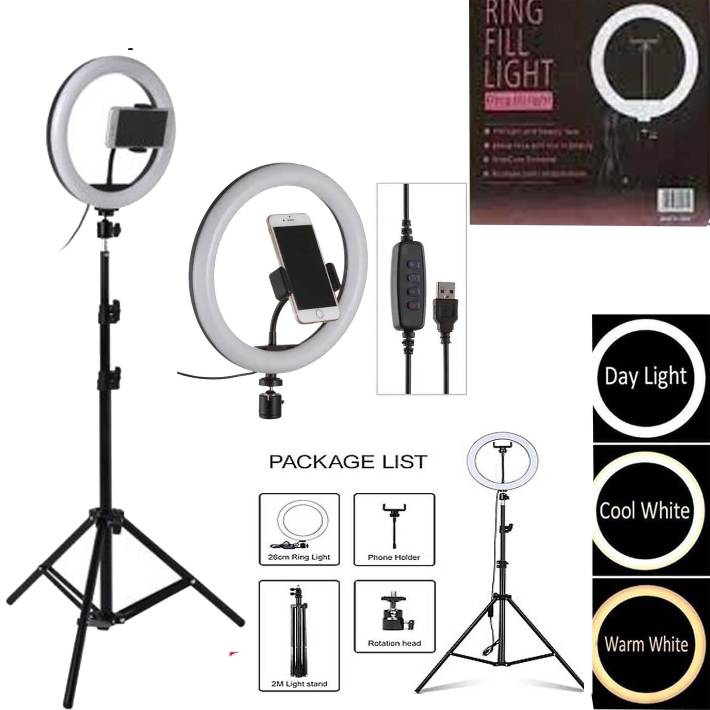 26cm Ring Fill Light with 3 color Modes