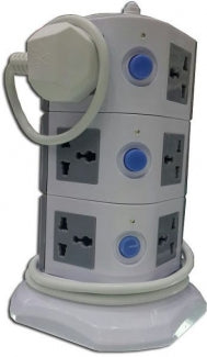 Multi Switched Vertical Socket Outlet with 4 Switches, USB Ports, Overload Protection