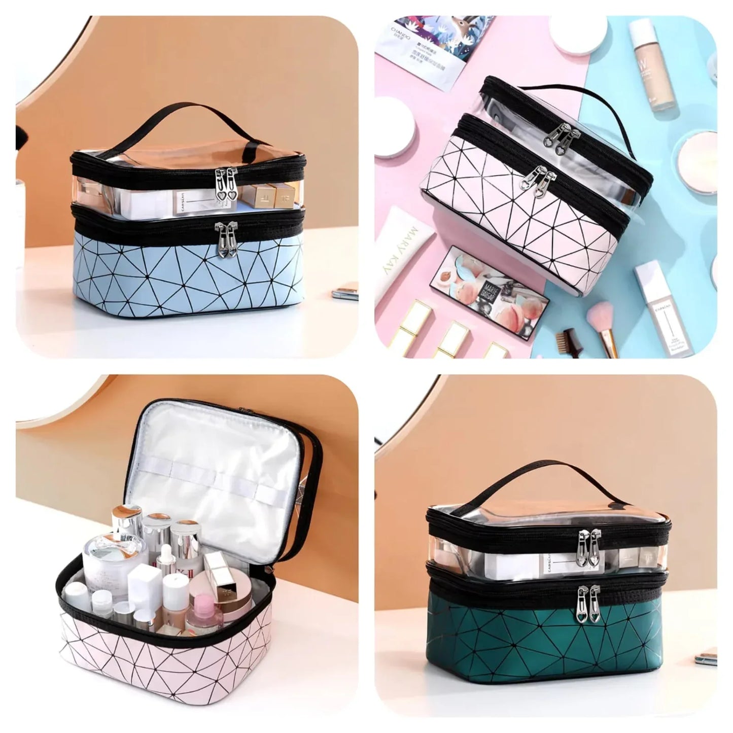 Double Layer Diamond Cosmetic Bag - Arfa Mart