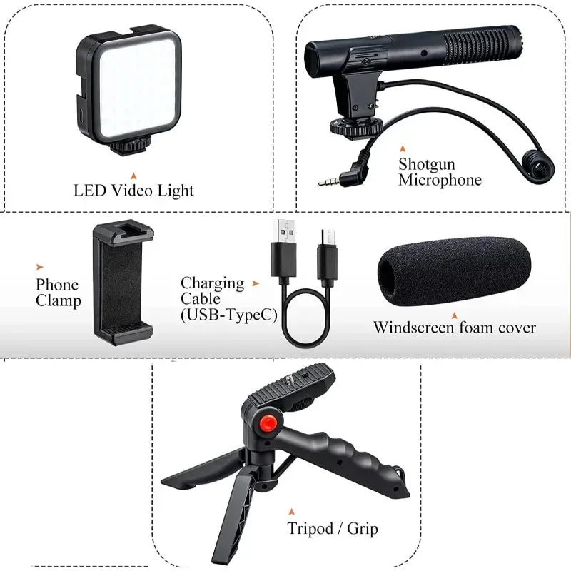 Multifunctional Professional Vlogging Kit With Tripod LED Video Light And Phone Holder - Arfa Mart