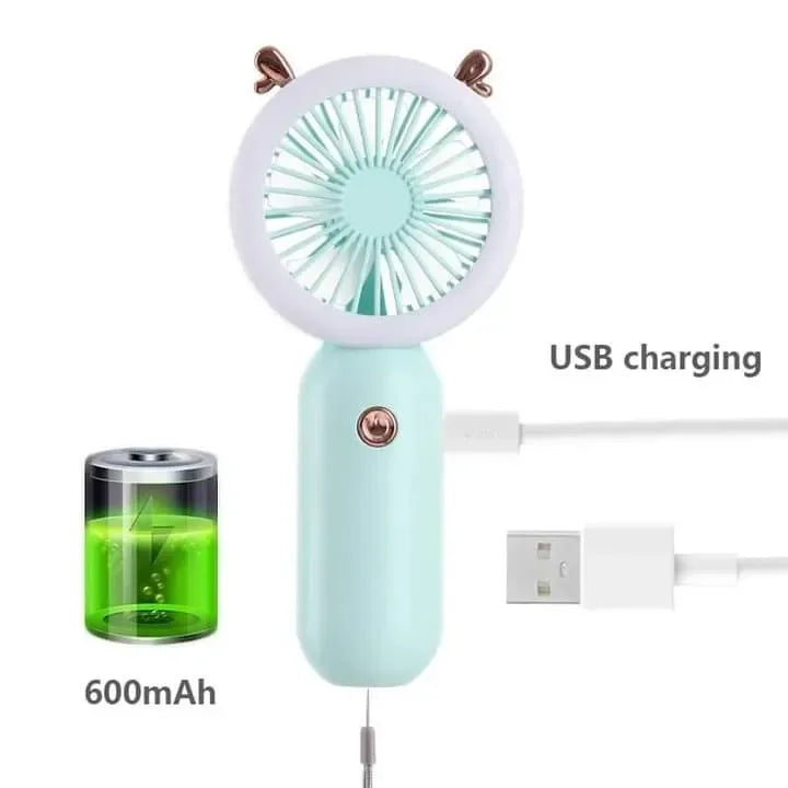 USB Handheld Mini Fan with light Cartoon Mute Fan - Arfa Mart