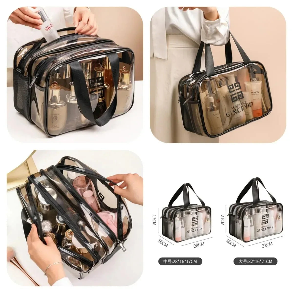 Double Layer Transparent Travel Cosmetic Pouch - Arfa Mart