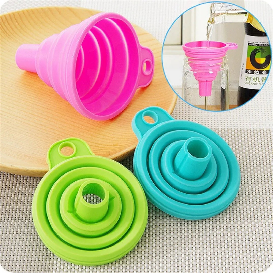 3 Pcs Silicone collapsible funnel