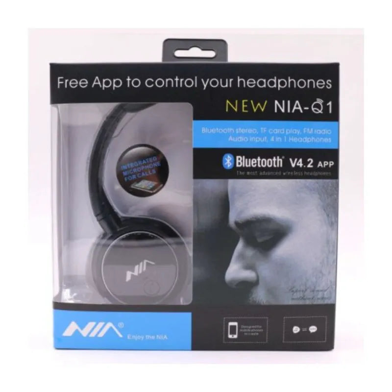 NIA Q1 Bluetooth 4.2 Overhead Stereo Headphones with FM Radio and MicroSD Support