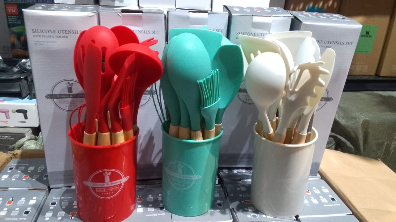 11 Pcs Silicone Cooking Utensils Set with Wooden Handles, Heat Resistant to 446?F, BPA Free