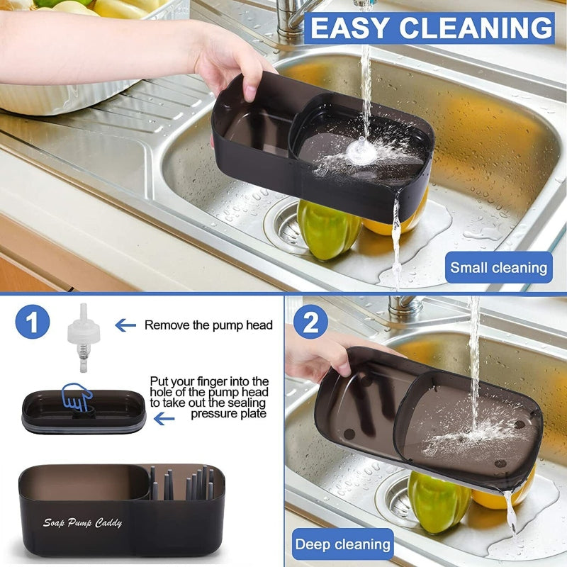 Soap Dispenser and Caddy with 3 Sponges, BPA-Free, Corrosion-Resistant Material
