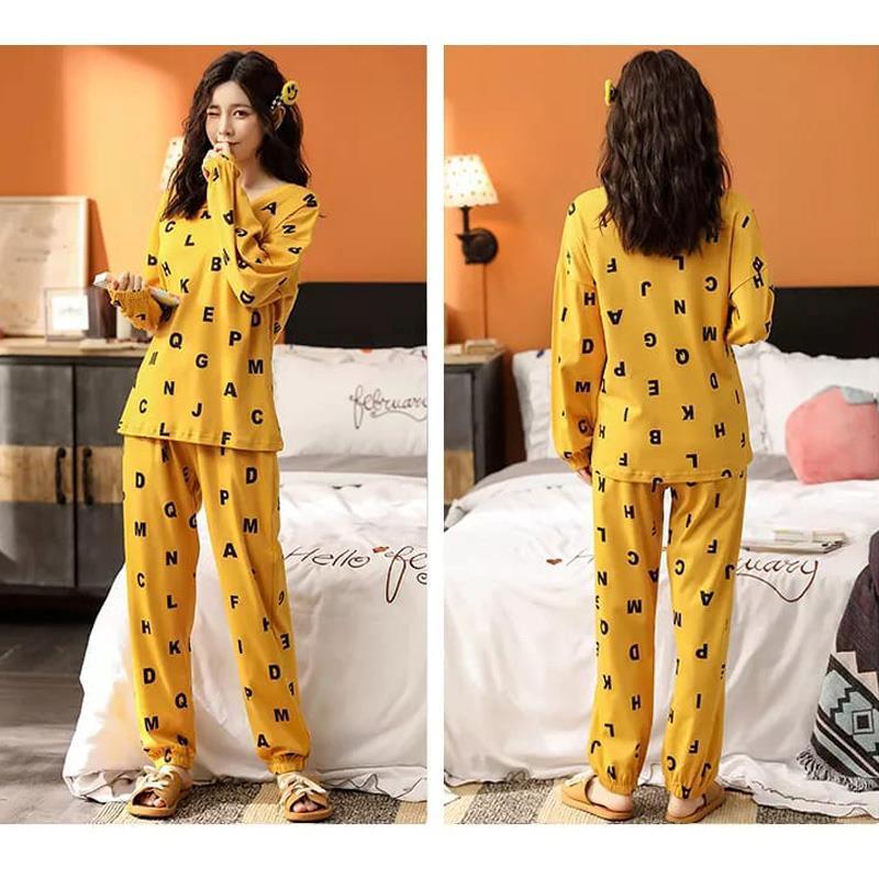 Casual Soft Cotton Pirnted Night Suit Set Loungewear For Ladies - Arfa Mart