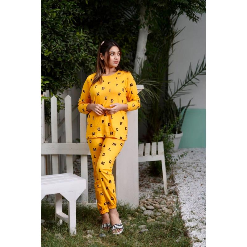 Casual Soft Cotton Pirnted Night Suit Set Loungewear For Ladies