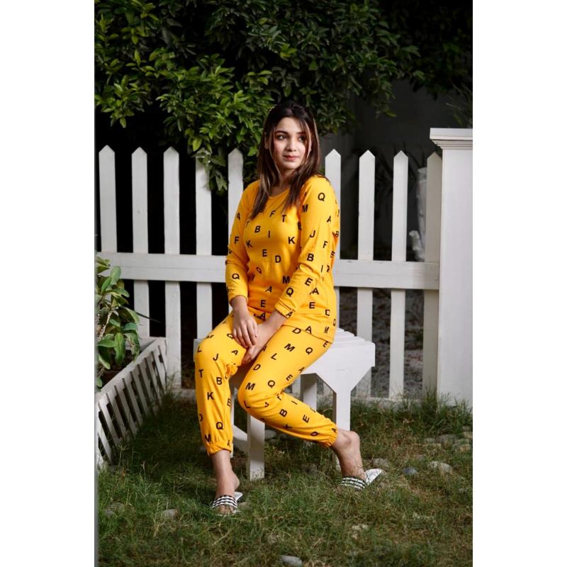 Casual Soft Cotton Pirnted Night Suit Set Loungewear For Ladies