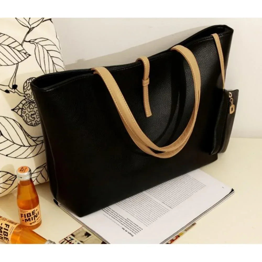 Stylish Solid Color Faux Leather Bag with Zipper Closure - Arfa Mart