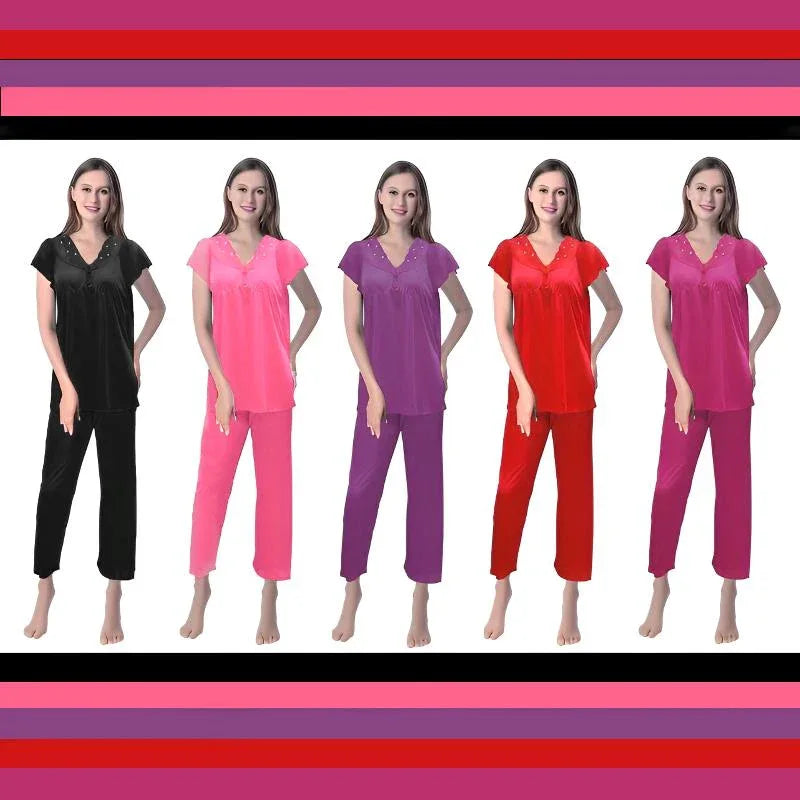2 Piece Silk Full-Length Comfortable Night Suit For Women - Arfa Mart