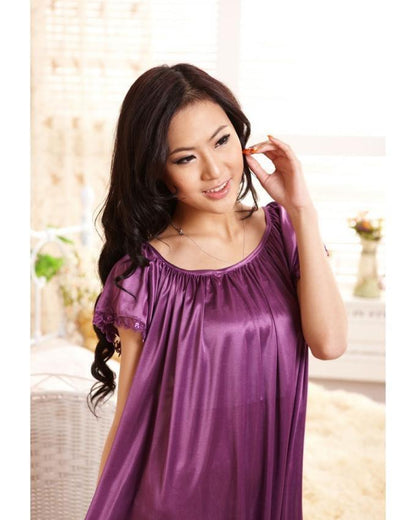 Summer Short Sleeve Sleepwear Viscose Lace Long Nightgown
