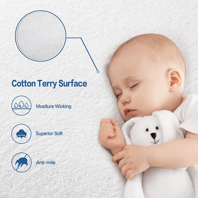 100% Waterproof Mattress Protector with Cotton Terry Top and Deep Pocket Fit up to 18
