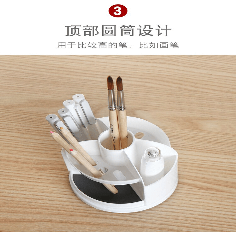 Plastic 360 Rotatable Pen Holder Tabletop Organizer with Compartments