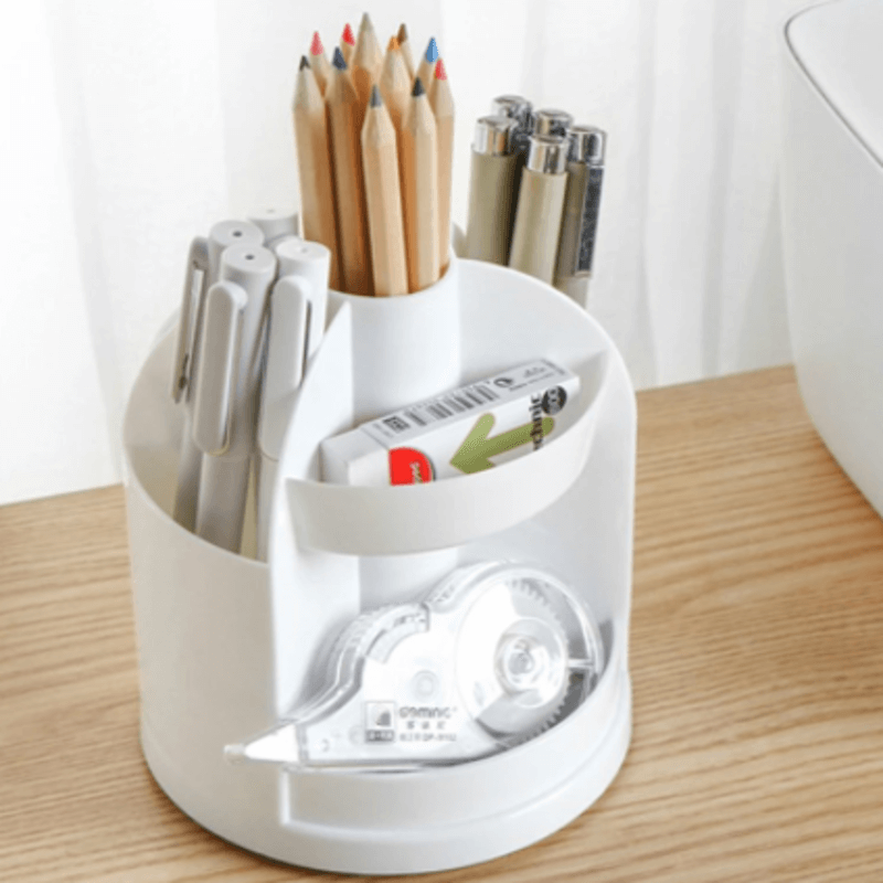 Plastic 360 Rotatable Pen Holder Tabletop Organizer with Compartments