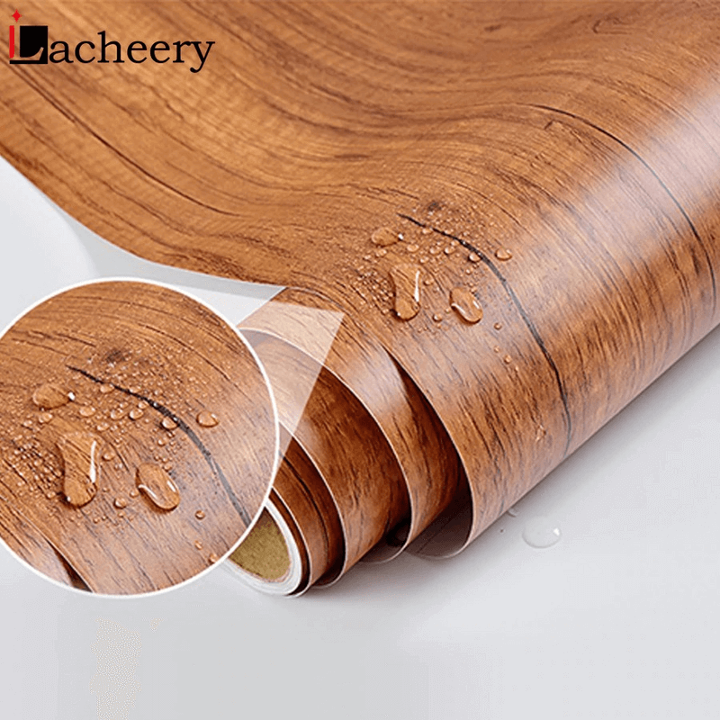Waterproof Deep Wood Vinyl Wallpaper Roll, Self-Adhesive, Embossed PVC, Moisture-Proof