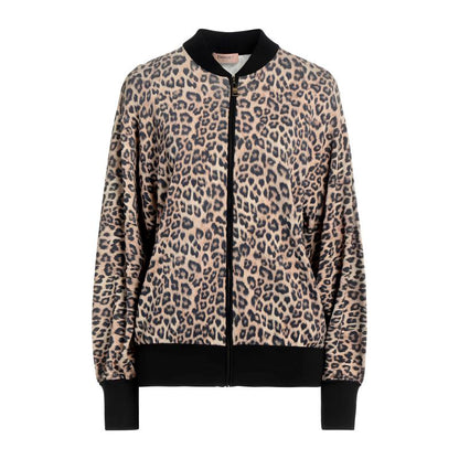 Stylish Leopard-Printed Velvet Zipper Bomber Jacket For Ladies