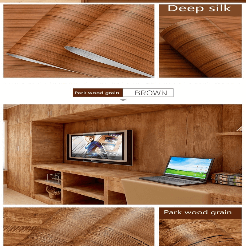 Waterproof Deep Wood Vinyl Wallpaper Roll, Self-Adhesive, Embossed PVC, Moisture-Proof