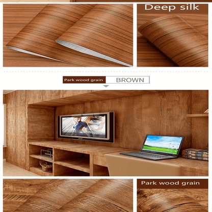 Waterproof Deep Wood Vinyl Wallpaper Roll, Self-Adhesive, Embossed PVC, Moisture-Proof