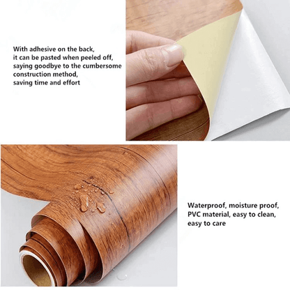 Waterproof Deep Wood Vinyl Wallpaper Roll, Self-Adhesive, Embossed PVC, Moisture-Proof